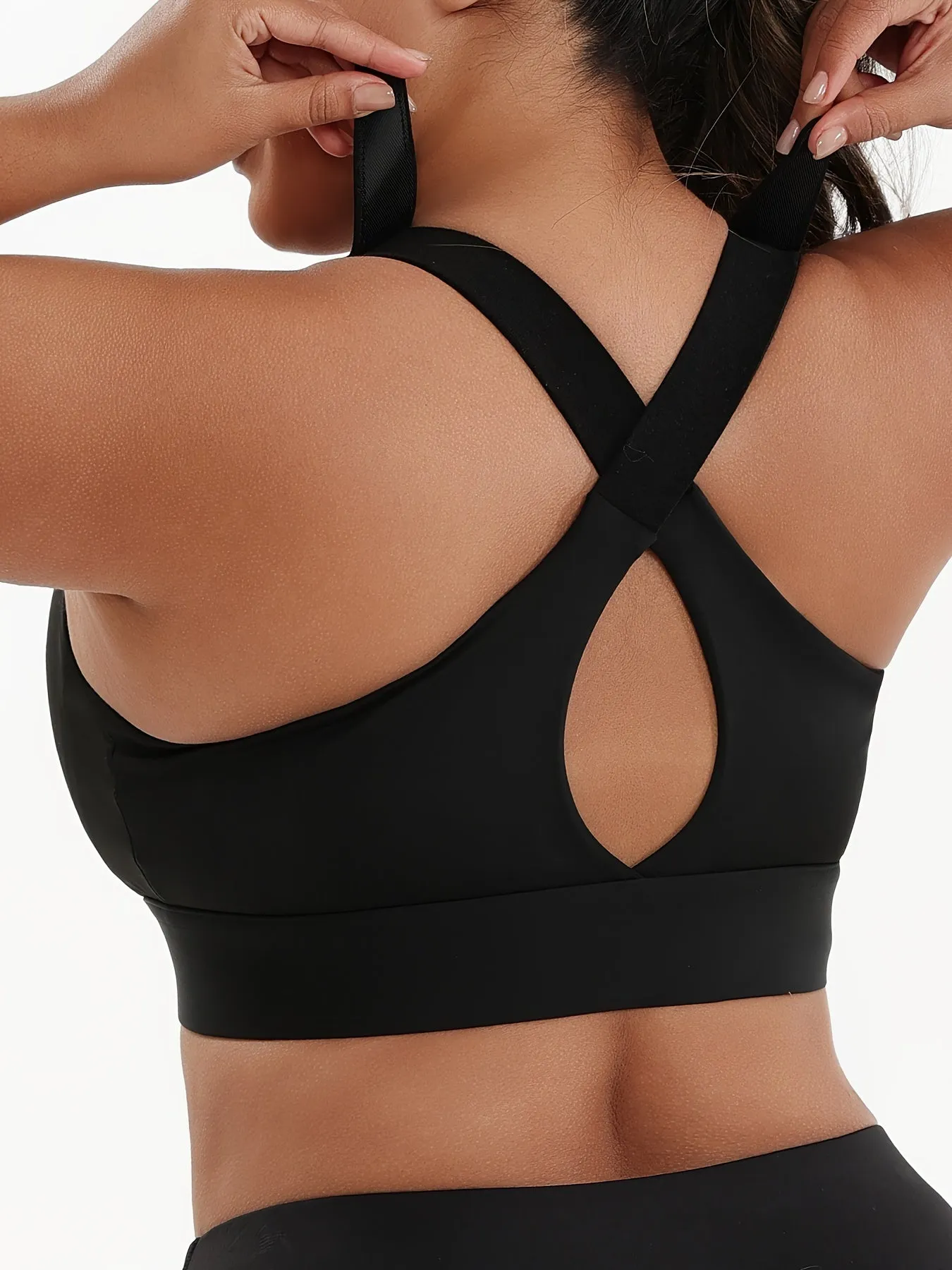 Plus Size Front Zip High Elasticity Sports Bra - Padded Yoga Bra with Adjustable Straps and Stylish Racerback Design