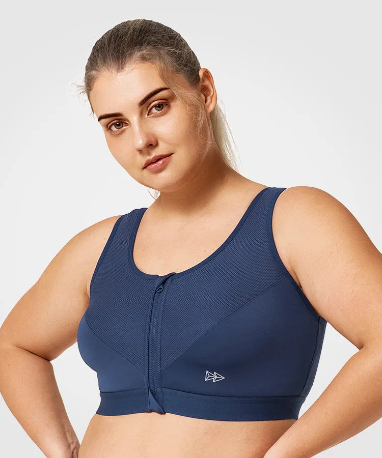 Power Classic Zip Running Bra | Women's High Support Sports Bra (Plus Size)