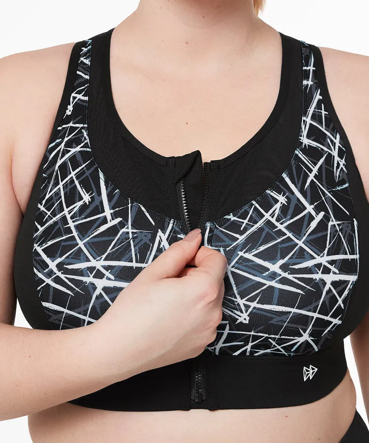 Power Print Zip Mesh Padded Running Bra | Women's High Support Sports Bra