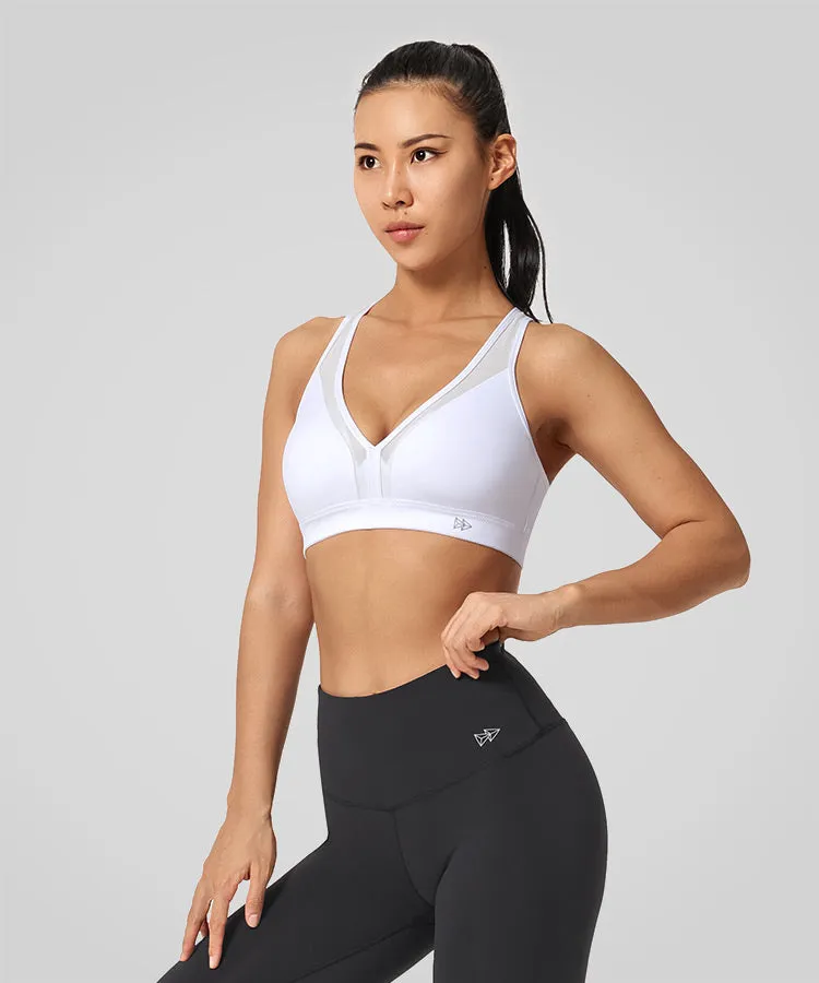 Power V-Neck Cross Back Padded Running Bra | Women's High Support Sports Bra