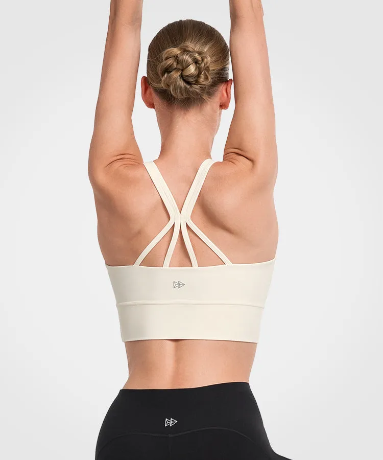 Shift Longline Mesh Strappy Padded Yoga Bra | Women's Light Support Sports Bra