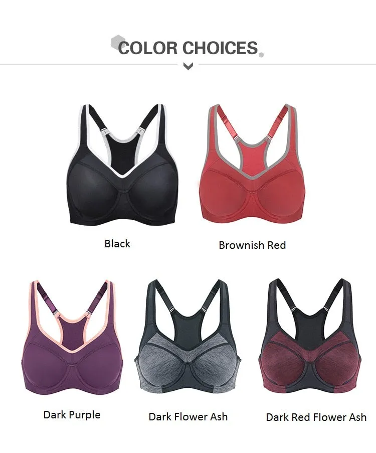 Sports Bra Women's Moisture-wicking High Impact Minimize Padded Full Support Racerback Underwire Sports Bra Top