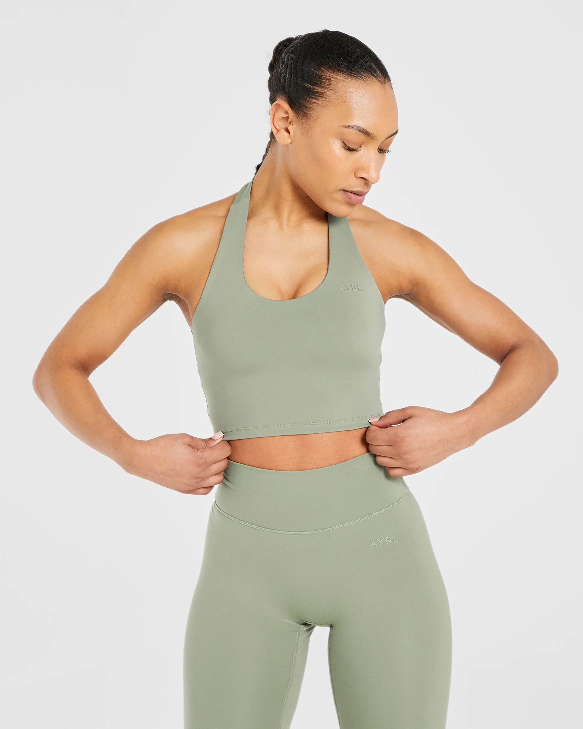 Staple Halterneck Crop Top - Olive Green