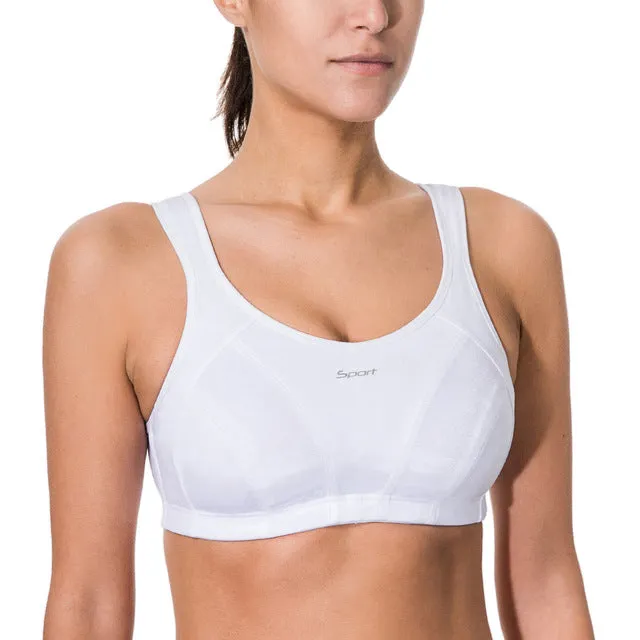 SYROKAN Women's High Impact Wire Free Non Padded Racerback Maximum Sports Bra