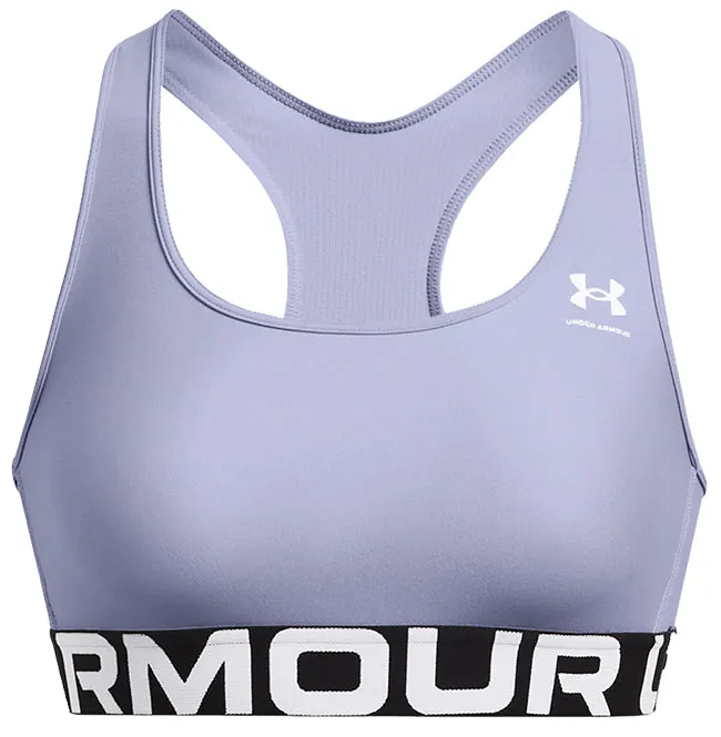 Under Armour Womens HeatGear Armour Mid Branded Sports Bra Celeste White