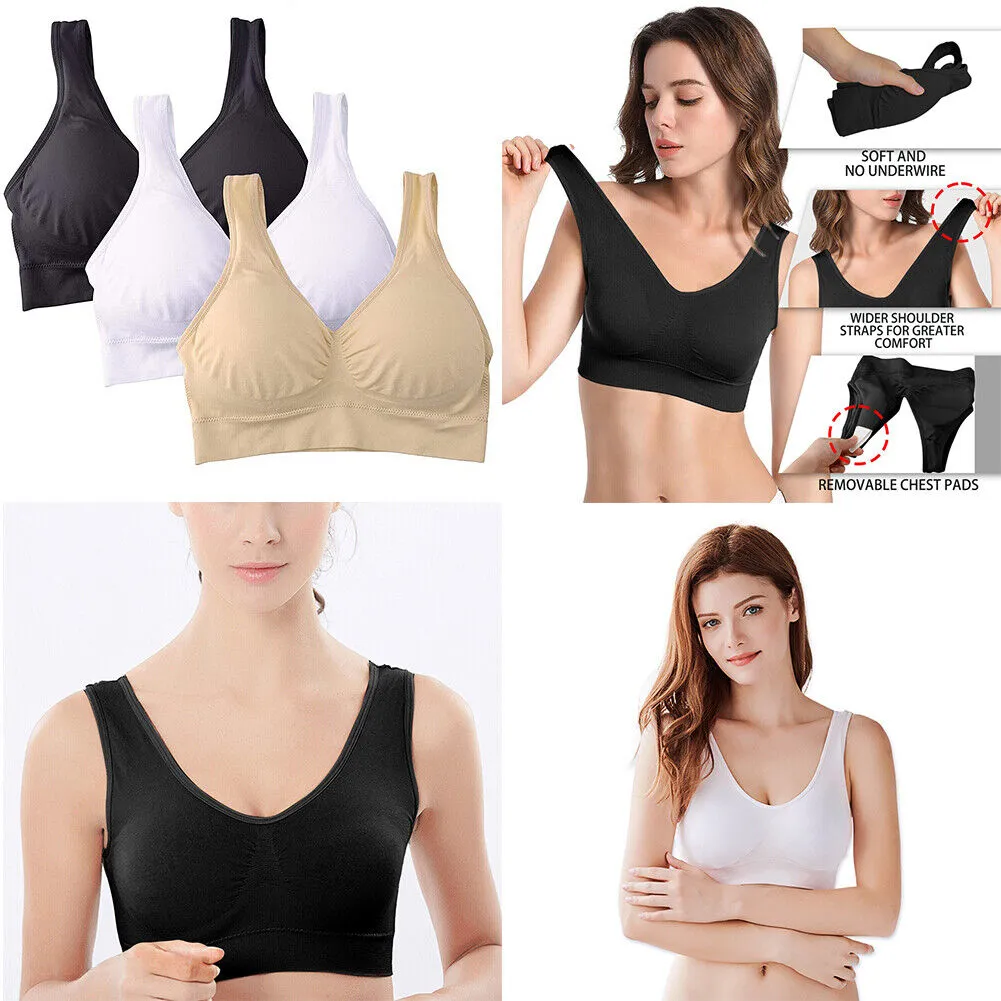 US 2~4 Pack Women's Padded Sports Bra High Impact Seamless Bralette Plus Size