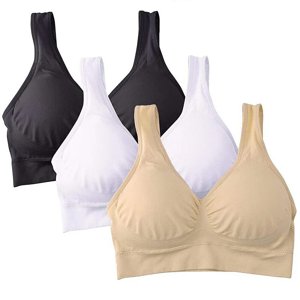 US 2~4 Pack Women's Padded Sports Bra High Impact Seamless Bralette Plus Size