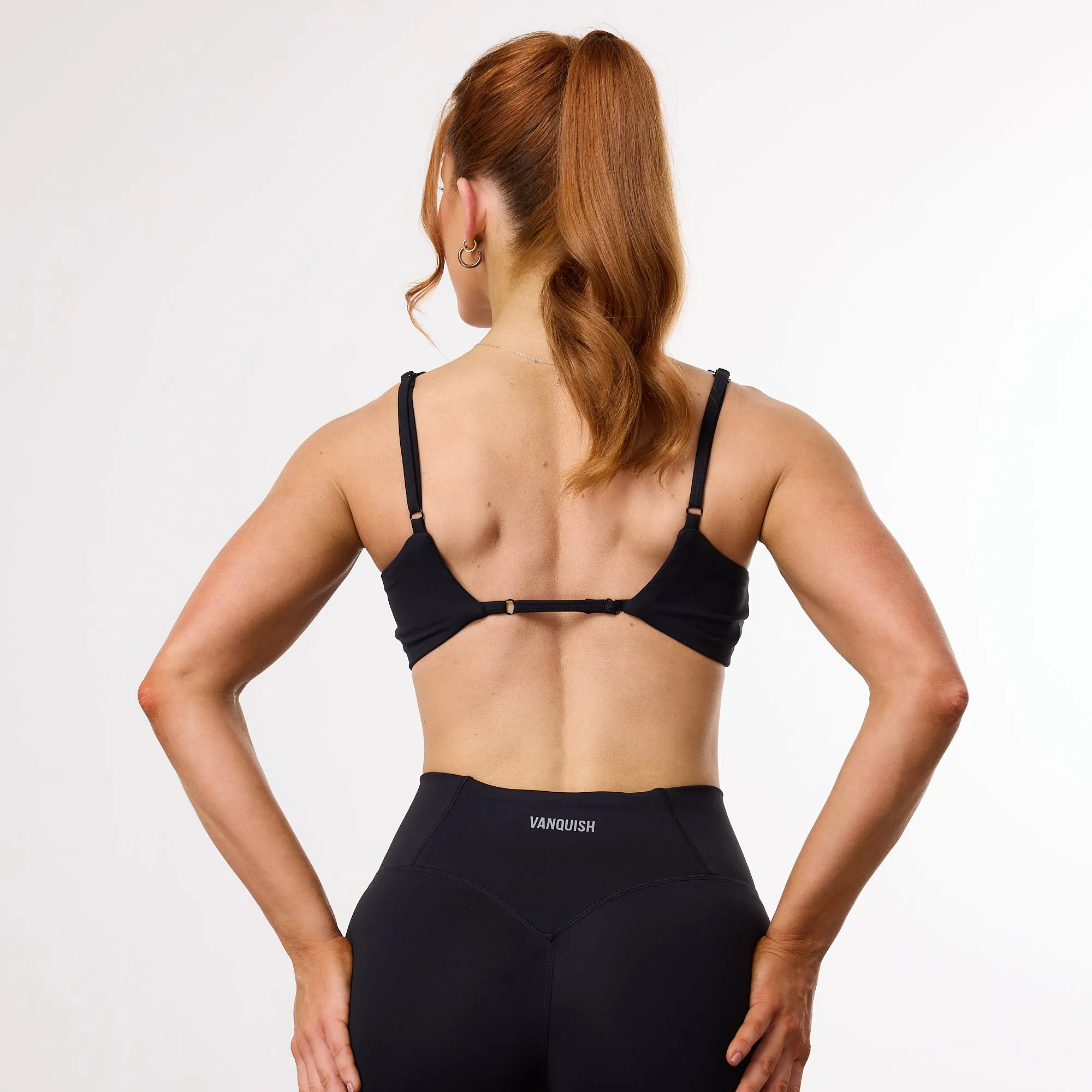 Vanquish Enhance Black Minimal Open Back Bra