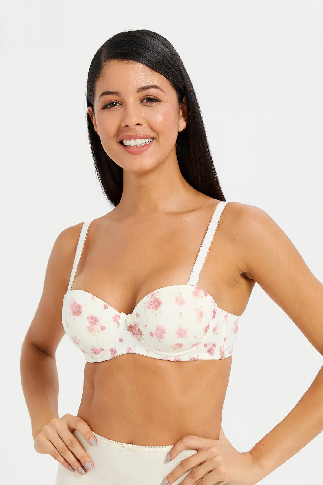 Women Pink And Beige Print Padded Balconette Bras (Pack of 2)