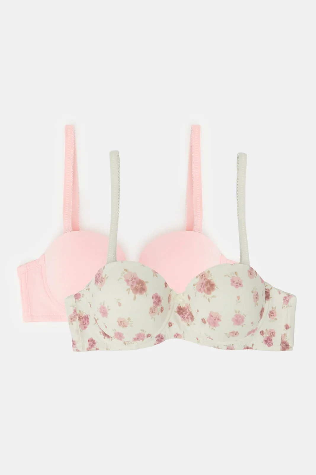 Women Pink And Beige Print Padded Balconette Bras (Pack of 2)