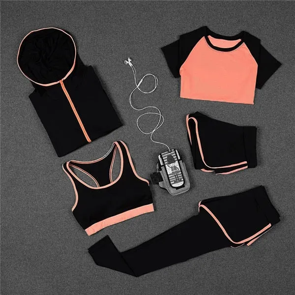 Women Yoga Sport Suit Bra Set Female Short-sleeved Summer Sportswear Running Quick Dry Fitness Training Clothing