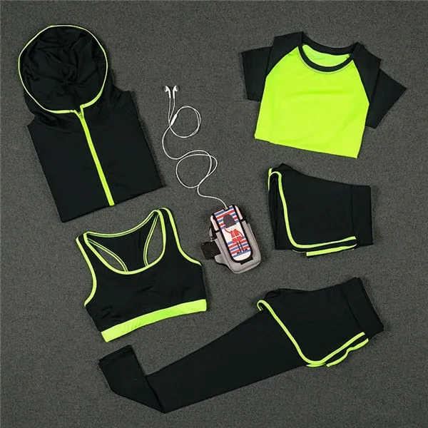 Women Yoga Sport Suit Bra Set Female Short-sleeved Summer Sportswear Running Quick Dry Fitness Training Clothing