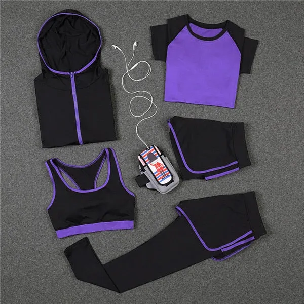 Women Yoga Sport Suit Bra Set Female Short-sleeved Summer Sportswear Running Quick Dry Fitness Training Clothing