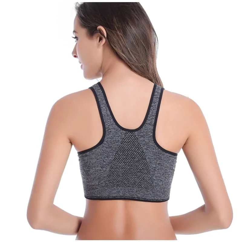 Women's Zipper Push Up Sports Bras,Plus Size Padded Wirefree Breathable Sports Tops,Fitness Gym Yoga Sports Bra Top