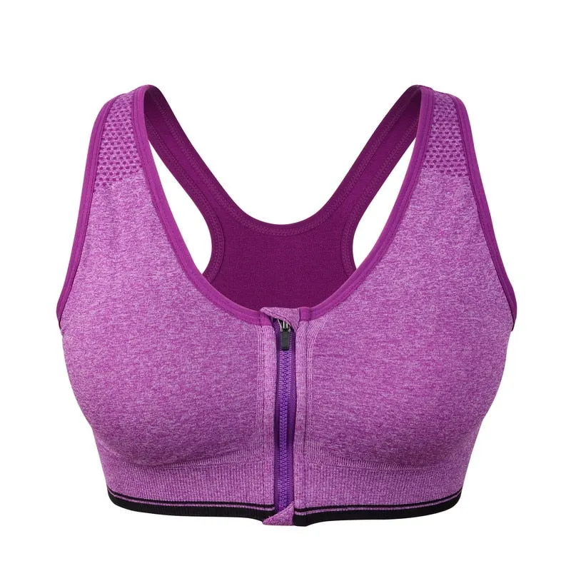 Women's Zipper Push Up Sports Bras,Plus Size Padded Wirefree Breathable Sports Tops,Fitness Gym Yoga Sports Bra Top