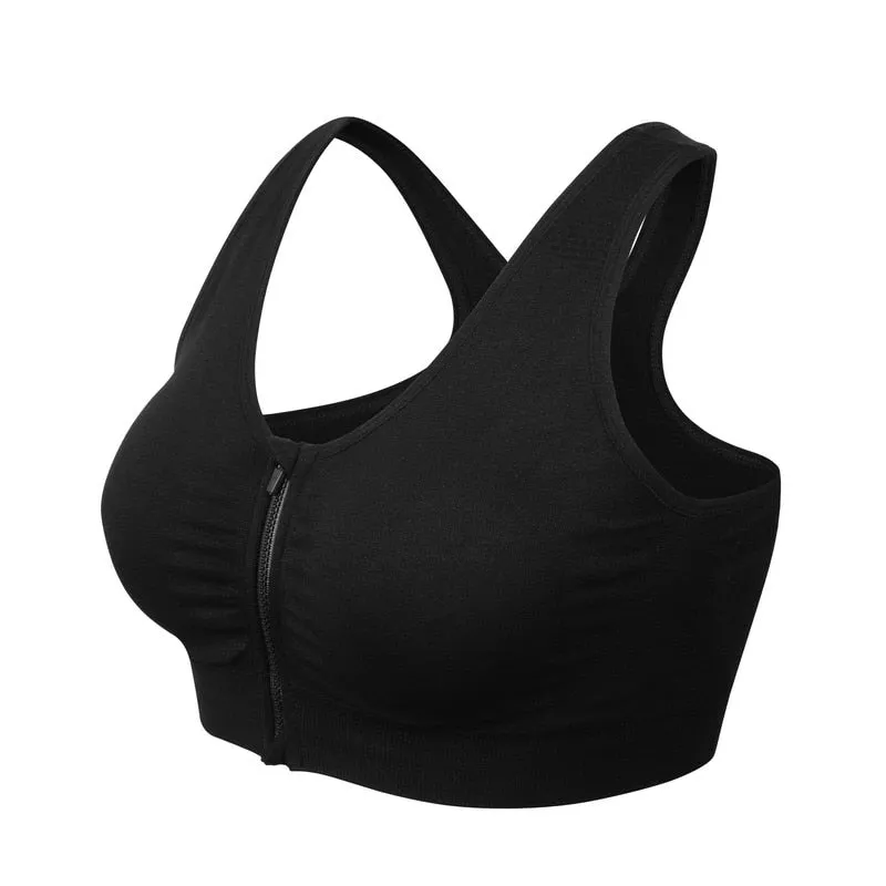 Women's Zipper Push Up Sports Bras,Plus Size Padded Wirefree Breathable Sports Tops,Fitness Gym Yoga Sports Bra Top