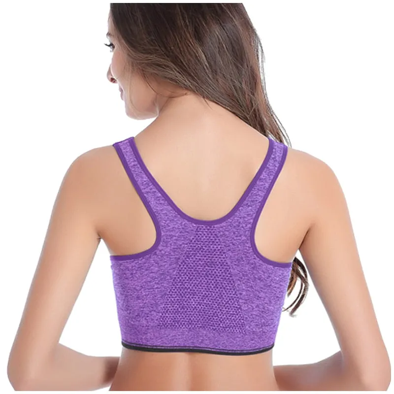 Women's Zipper Push Up Sports Bras,Plus Size Padded Wirefree Breathable Sports Tops,Fitness Gym Yoga Sports Bra Top