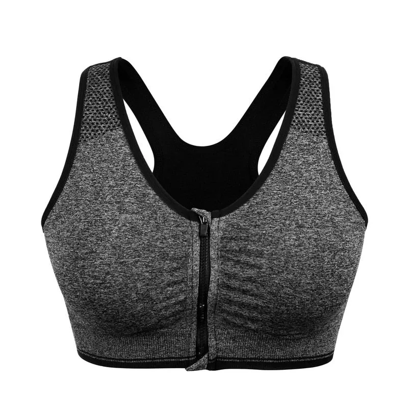 Women's Zipper Push Up Sports Bras,Plus Size Padded Wirefree Breathable Sports Tops,Fitness Gym Yoga Sports Bra Top