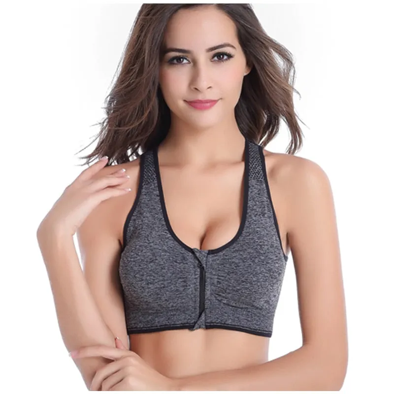 Women's Zipper Push Up Sports Bras,Plus Size Padded Wirefree Breathable Sports Tops,Fitness Gym Yoga Sports Bra Top