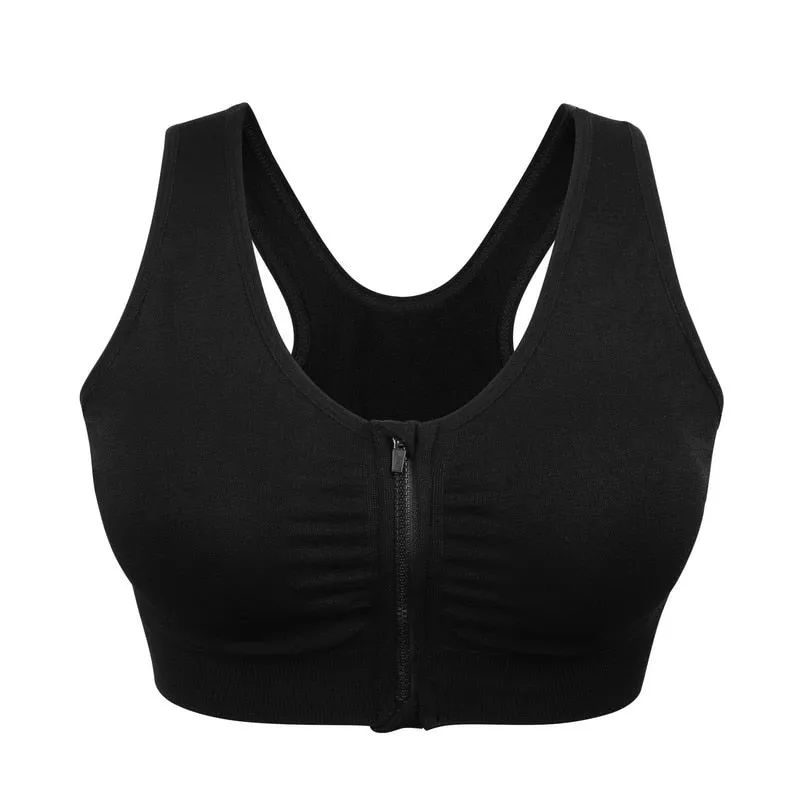 Women's Zipper Push Up Sports Bras,Plus Size Padded Wirefree Breathable Sports Tops,Fitness Gym Yoga Sports Bra Top