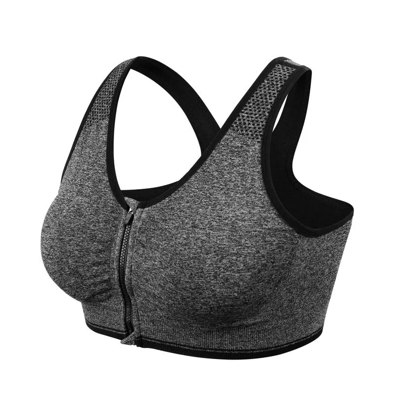 Women's Zipper Push Up Sports Bras,Plus Size Padded Wirefree Breathable Sports Tops,Fitness Gym Yoga Sports Bra Top