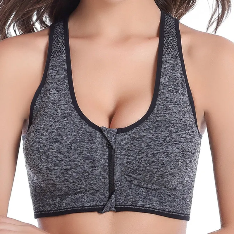 Women's Zipper Push Up Sports Bras,Plus Size Padded Wirefree Breathable Sports Tops,Fitness Gym Yoga Sports Bra Top