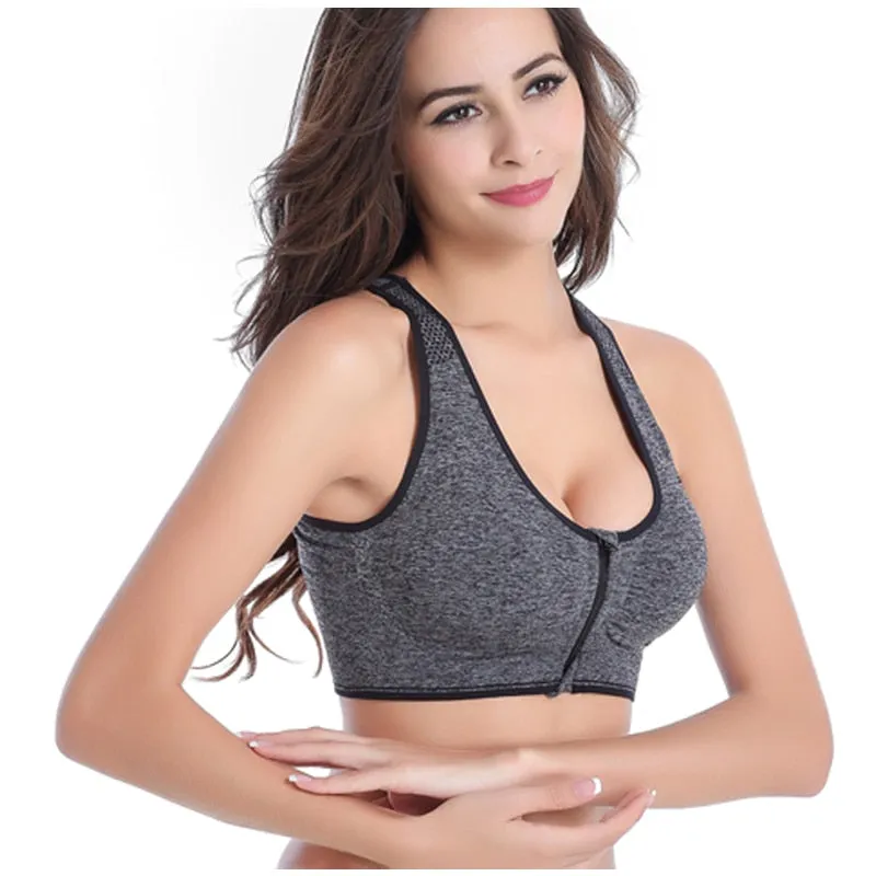 Women's Zipper Push Up Sports Bras,Plus Size Padded Wirefree Breathable Sports Tops,Fitness Gym Yoga Sports Bra Top