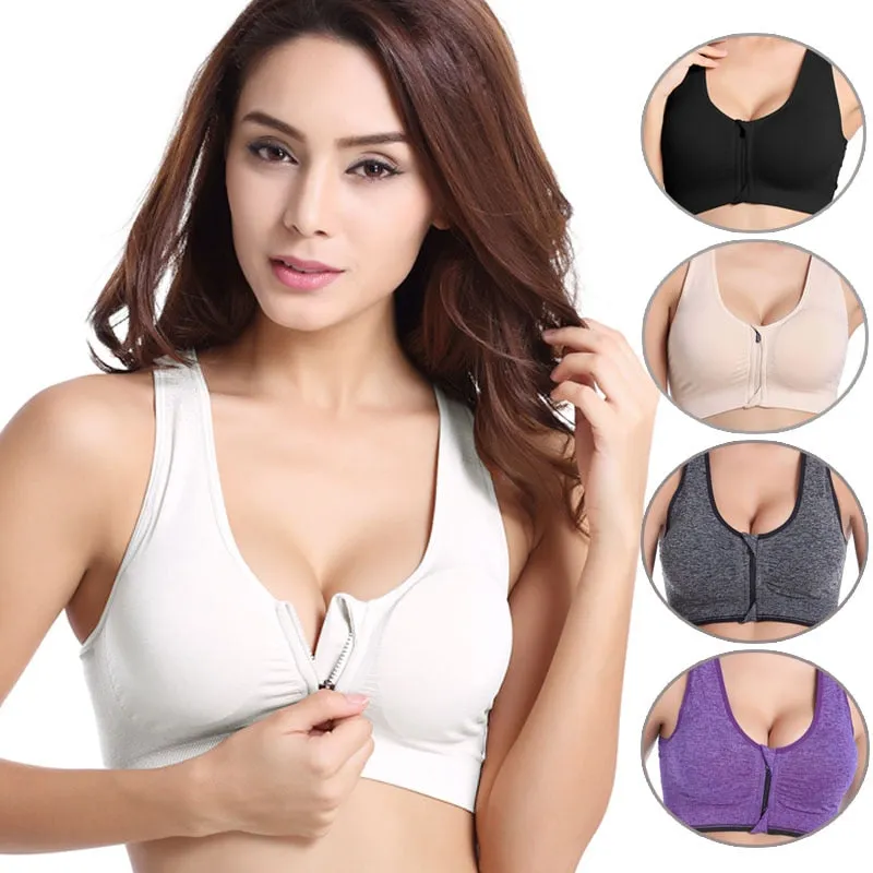 Women's Zipper Push Up Sports Bras,Plus Size Padded Wirefree Breathable Sports Tops,Fitness Gym Yoga Sports Bra Top