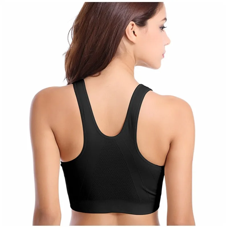 Women's Zipper Push Up Sports Bras,Plus Size Padded Wirefree Breathable Sports Tops,Fitness Gym Yoga Sports Bra Top