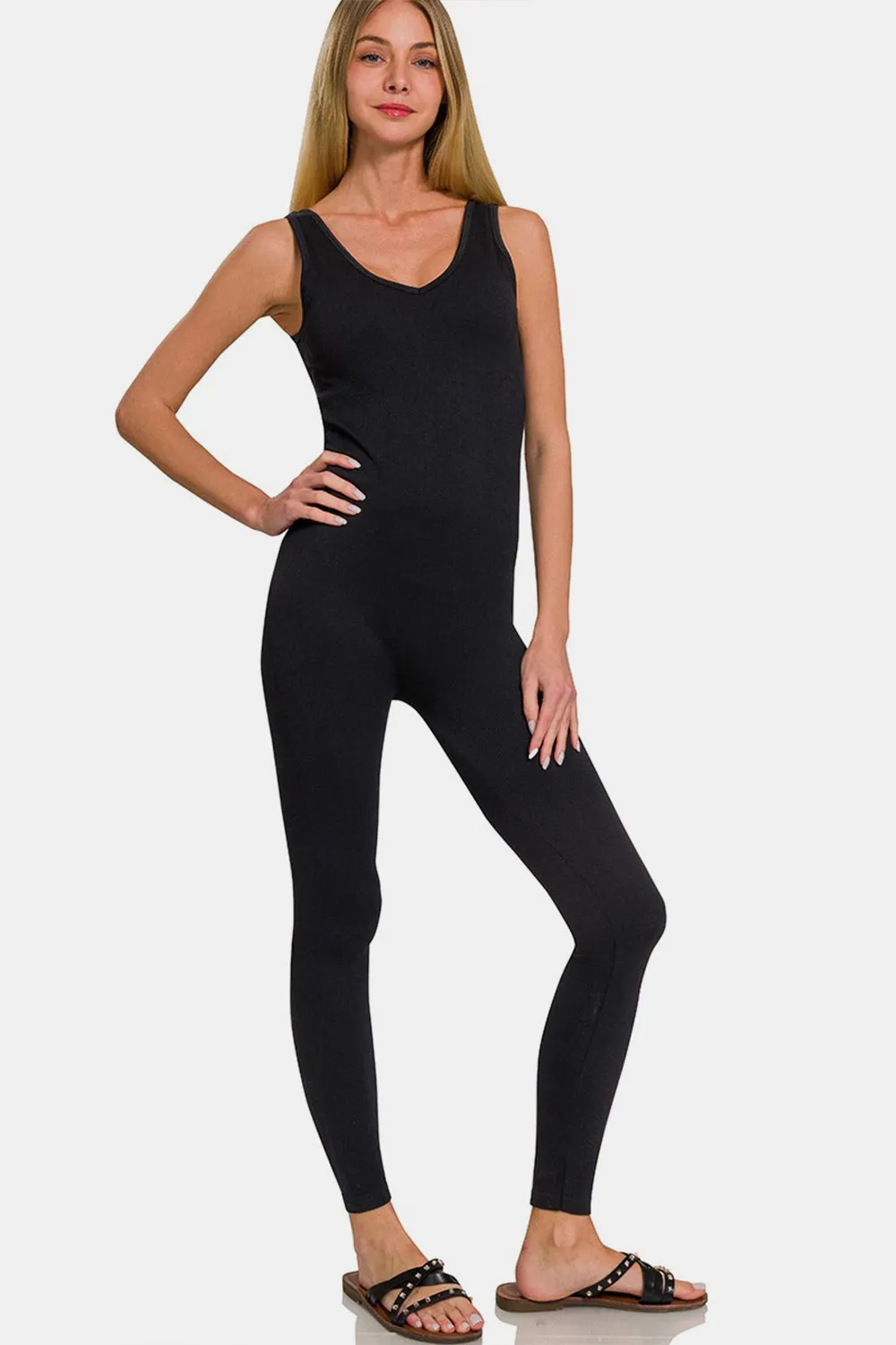 Zenana Ribbed Bra Padded Sports Seamless Jumpsuit